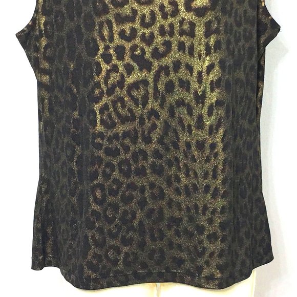 Clara S. Cheetah Leopard Animal Print Metallic Tank Top L Blouse Brown Gold - Picture 6 of 9